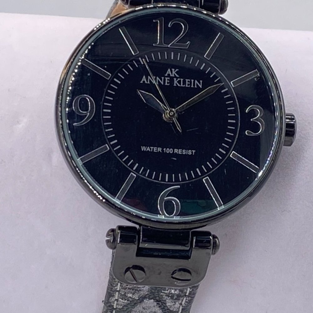 Anne Klein Watch Water Resistant Black Analog Watch Leather Buckle Band